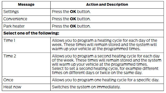 To program the fuel operated parking heater, scroll to