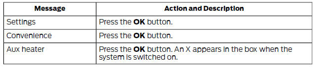 To switch the auxiliary heater on and off, scroll to